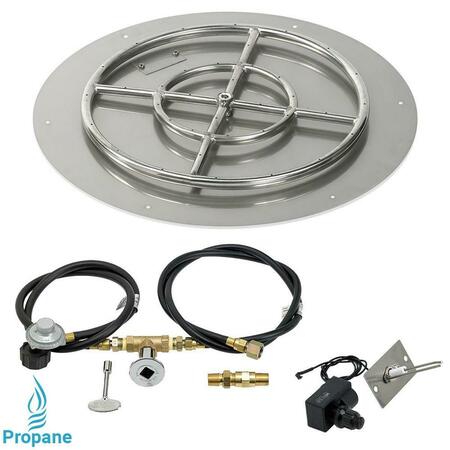 AMERICAN FIREGLASS 24 In. Round Stainless Steel Flat Pan With Spark Ignition Kit - Propane SS-RFPKIT-P-24